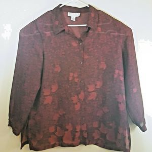 Maggie McNaughton Blouse 2X Red Black Floral Sheer